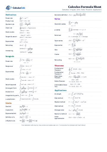 Preview of the Calculus Formula Sheet