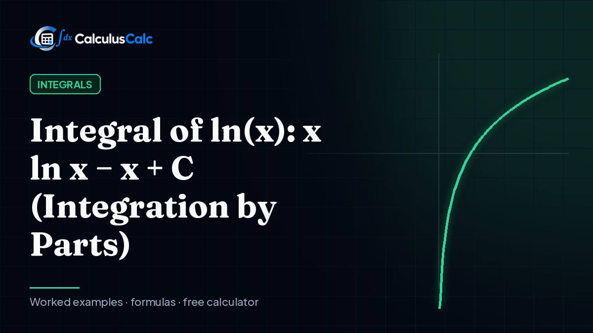 Integral of ln(x): x ln x − x + C (Integration by Parts) — CalculusCalc cover image