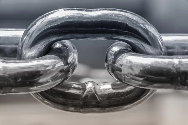 Close up of metal chain links