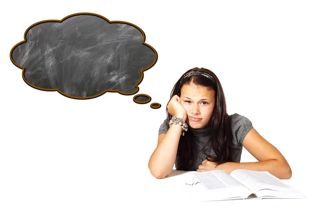 A bored student with a thought bubble, possibly struggling with practice problems.