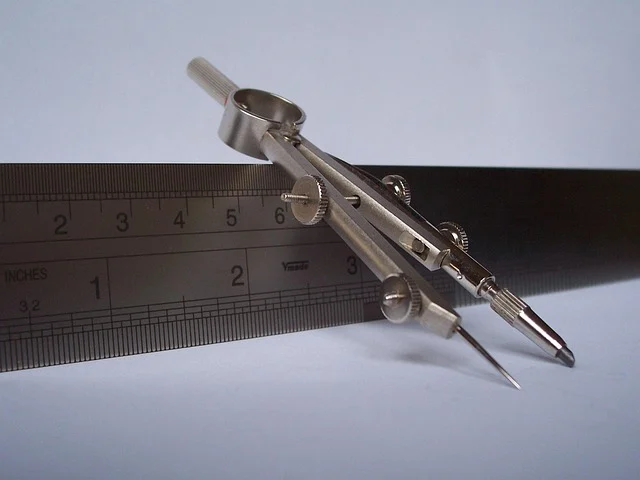 Special right triangles: A compass and a ruler, tools used in geometry and drawing.