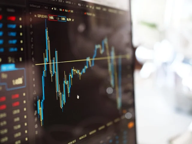 Domain and range: A financial stock market graph displayed on a computer monitor