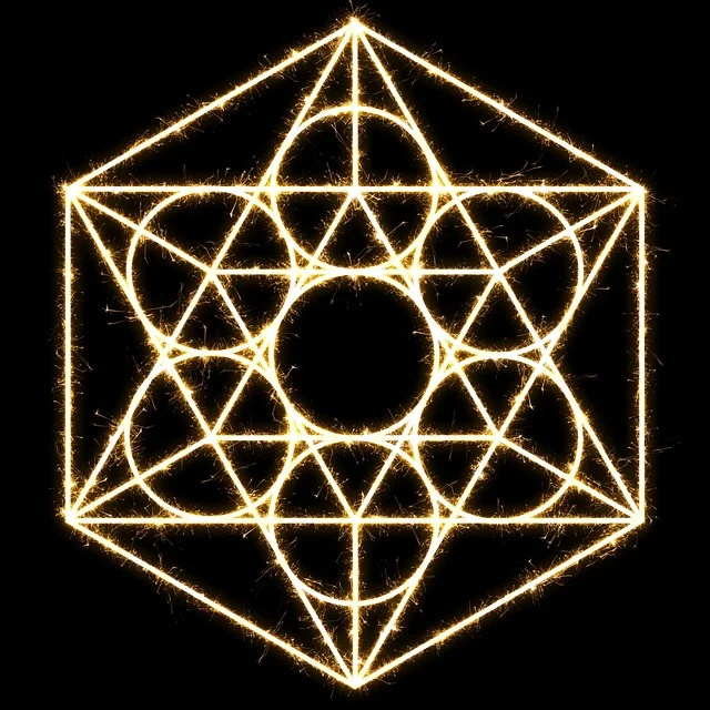 Glowing geometric pattern with circles and triangles made of sparklers